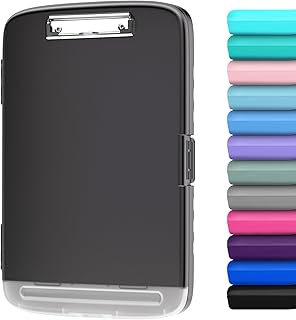 YEAHVIY Clipboard with Storage, Large Capacity Nursing Clipboards with Low Profile Clip, Heavy Duty Plastic Storage 8.5x11 Clip Board with Pen Holder, Side-Opening, A4 Organization Box for Writing