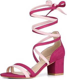 Allegra K Open Toe Color Block Heel Lace-up Sandals for Women
