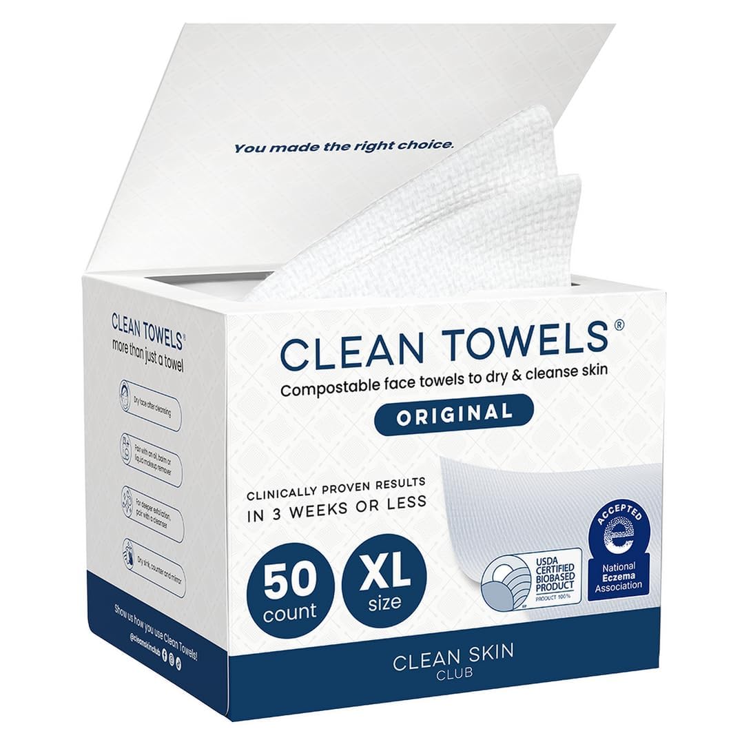 Clean Skin Club Clean Towels XL®, 100% USDA Biobased Face Towel, Disposable Face