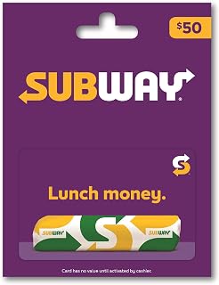 Subway Lunch Physical Gift Card - $50