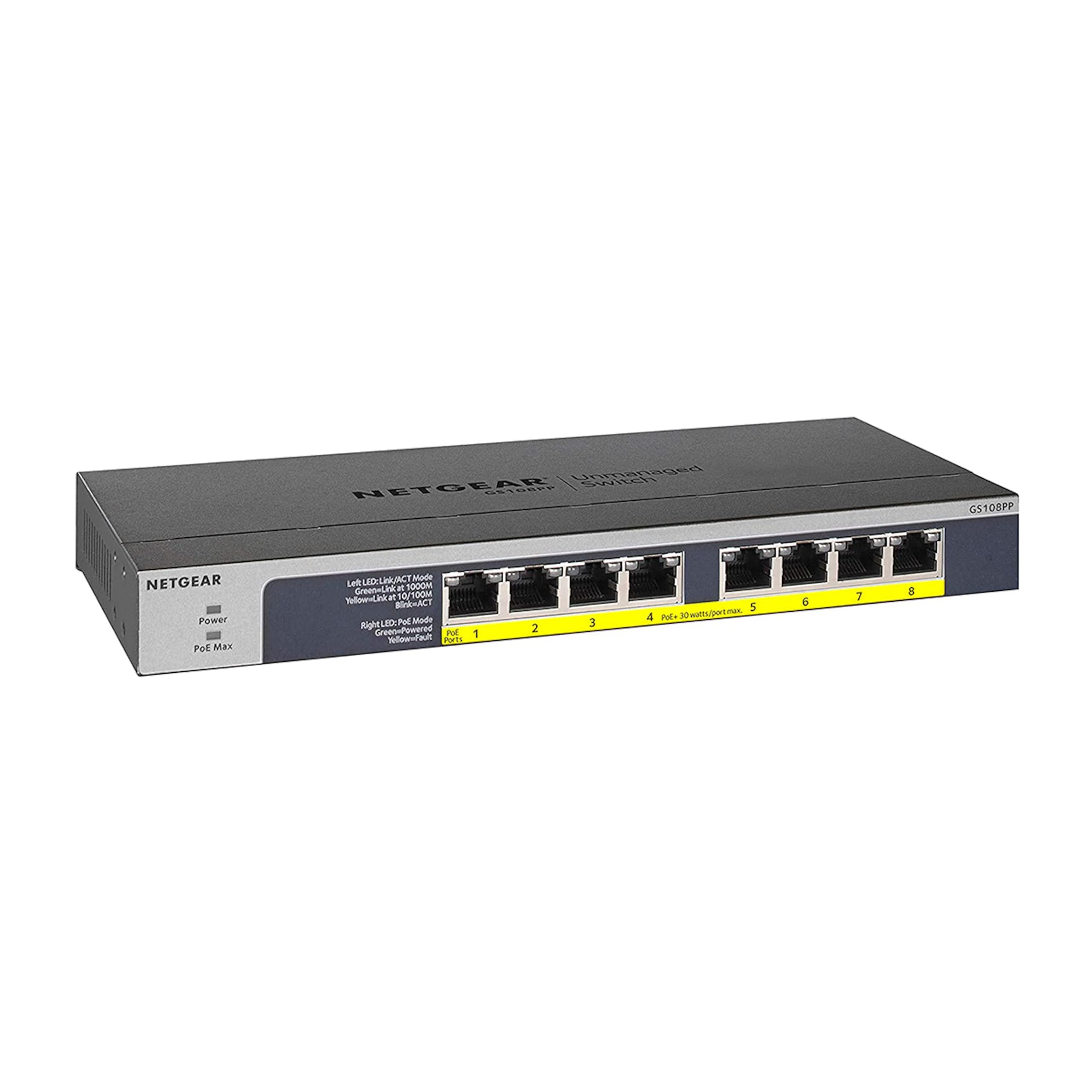 NETGEAR 8-Port PoE Gigabit Ethernet Unmanaged Network Switch (GS108PP) | 8 x PoE