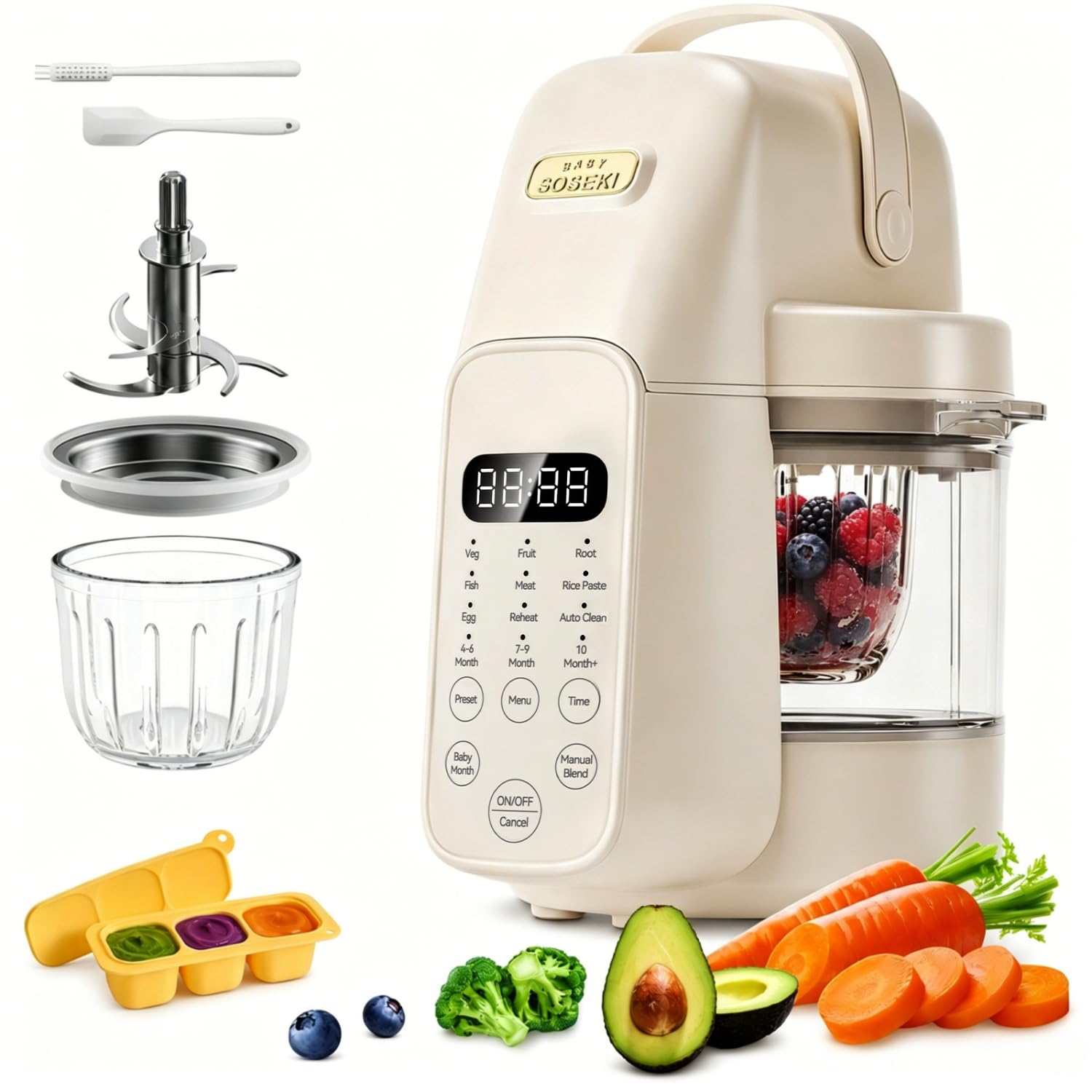 SosekiBaby Tutto Baby Food Maker, Glass Bowl & 316L Stainless Steel Blades | 9-I