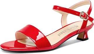 Saekcted Women Kitten Low Heel Open Toe Strappy Ankle Sandals Slingback Buckle Dress Shoes Casual Party Summer 3CM Heels