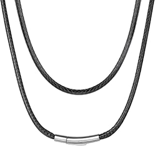 ChainsHouse Leather Necklace Braided Rope Chain with Stainless Steel Clasp 2/3mm -16 18 20 22 24 26 28 30 inch Waterproof Black Brown Cord Chain for Men Women