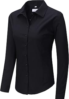 Women's Slim-Fit Button Down Shirts Stretchy Cotton Long Sleeve Work Blouse