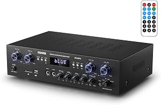 Donner 4 Channel Bluetooth 5.0 Stereo Audio Power Amplifier, 440W Peak Power Home Theater Stereo Receiver with USB, SD, FM, 2 Mic in Echo, RCA, LED, Speaker Selector for Studio, Home Use - MAMP5