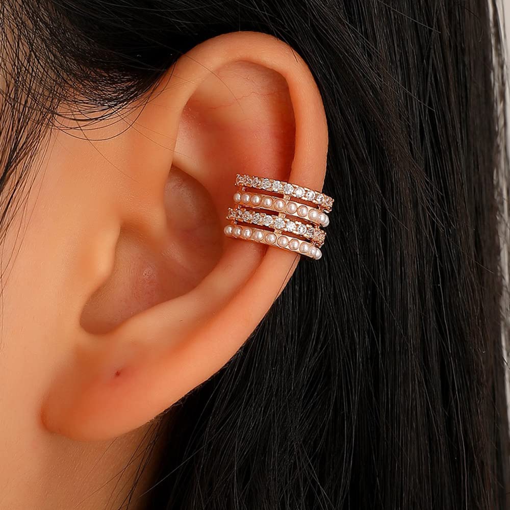 Pendientes de aro chapados en oro con circonita cúbica sin perforación, aretes d