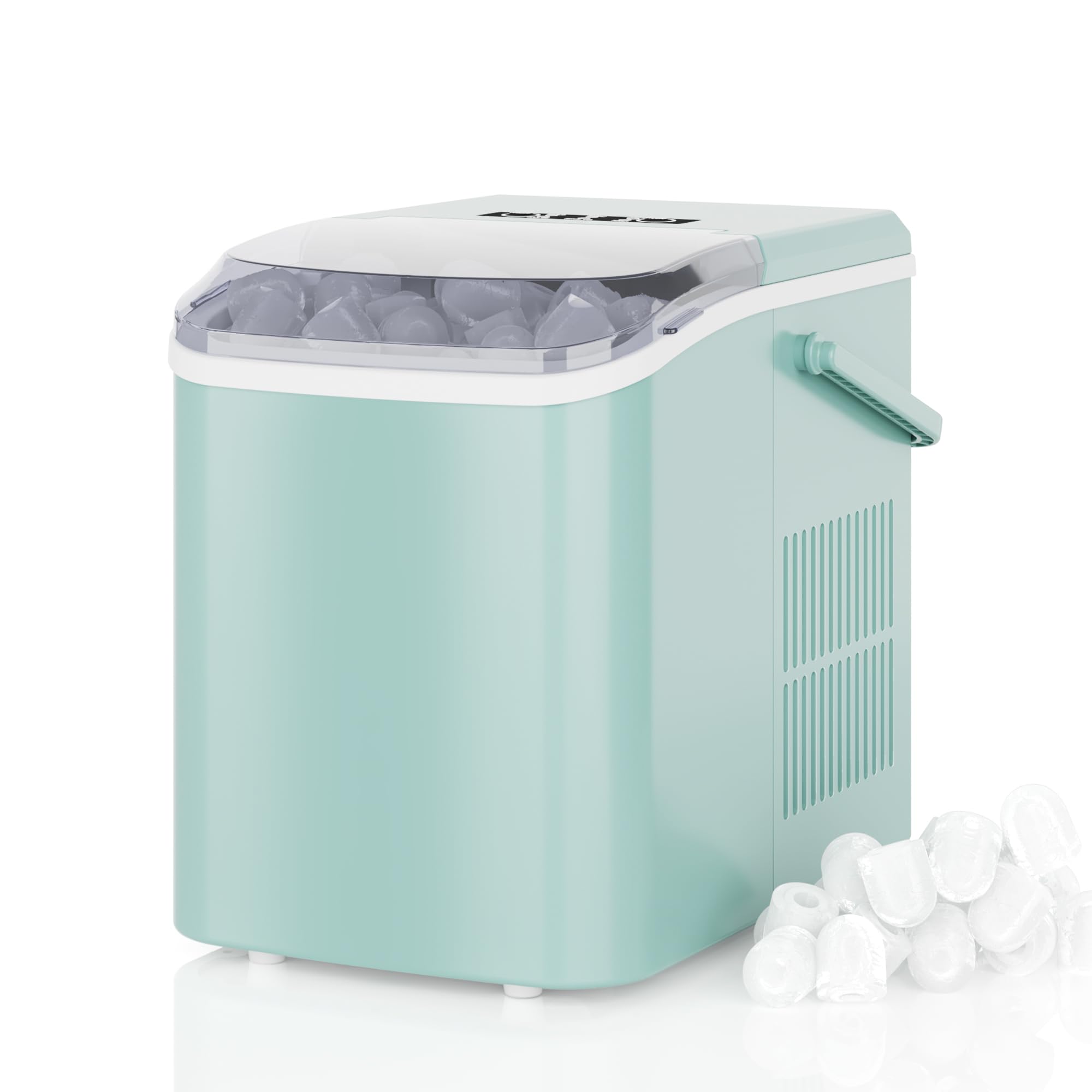 DUMOS Countertop Ice Maker with Handle, 26lbs/24H, Makes 9 Bullet Cubes in 6 Min