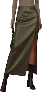 PRETTYGARDEN Gonne da donna in ecopelle 2025 autunno moda aderente a vita alta fessura lavoro ufficio inverno maxi gonna a matita lunga