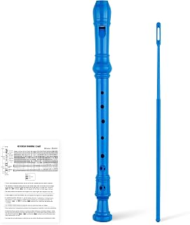 YONTY Soprano Recorder Instrument for Kids Beginners 8 Hole Flute for School Students with Cleaning Rod, C Key Baroque Fingering, Royal Blue Plain Edition