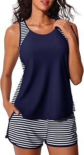 Summer Mae Blouson Women's Tankini Swimsuit Tummy Control Two Piece Swimsuit with Sports Pockets Swimsuit