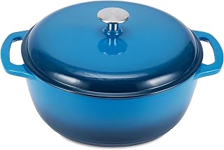 Amazon Basics Enameled Cast Iron Dutch Oven Pot With Lid, 4.3-Quart, Round, Dual Handles, Heavy-Duty, Oven Safe for Stews, Roasting & Baking, Blue