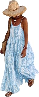 PRETTYGARDEN Women's Summer Dresses 2025 Spaghetti Strap Scoop Neck Floral Maxi Dress Floral Boho Long Sundress with Pockets