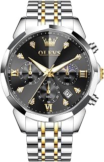OLEVS Luxury Watches for Men Analog Quartz Waterproof Big Face Dress Stainless Steel Mens Watches Easy Read Business Classic Casual Day Date Chronograph and Moonphase Luminous Montre Homme