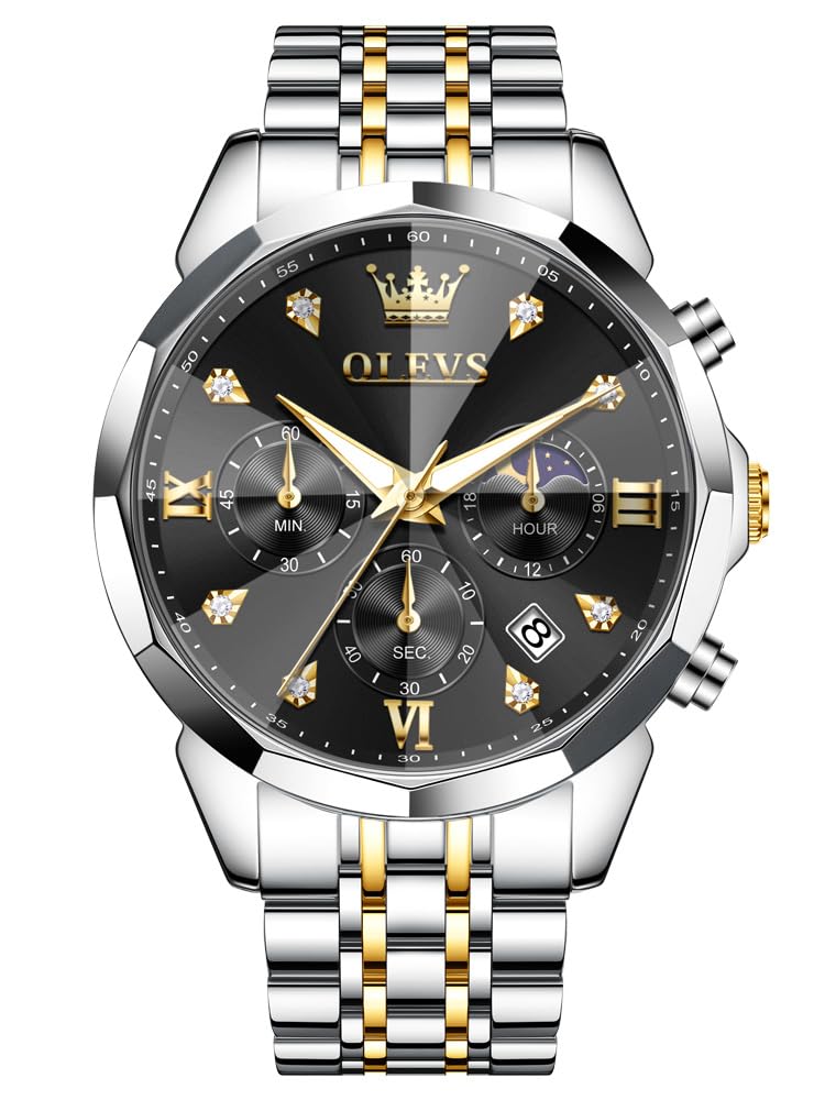 OLEVS Luxury Watches for Men Analog Quartz Waterproof Big Face Dress Stainless S