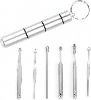Portable Metal Ear Cleaning Kit, Aluminum Tube, Earwax Remover Tool Set, 6 Pieces, Silver