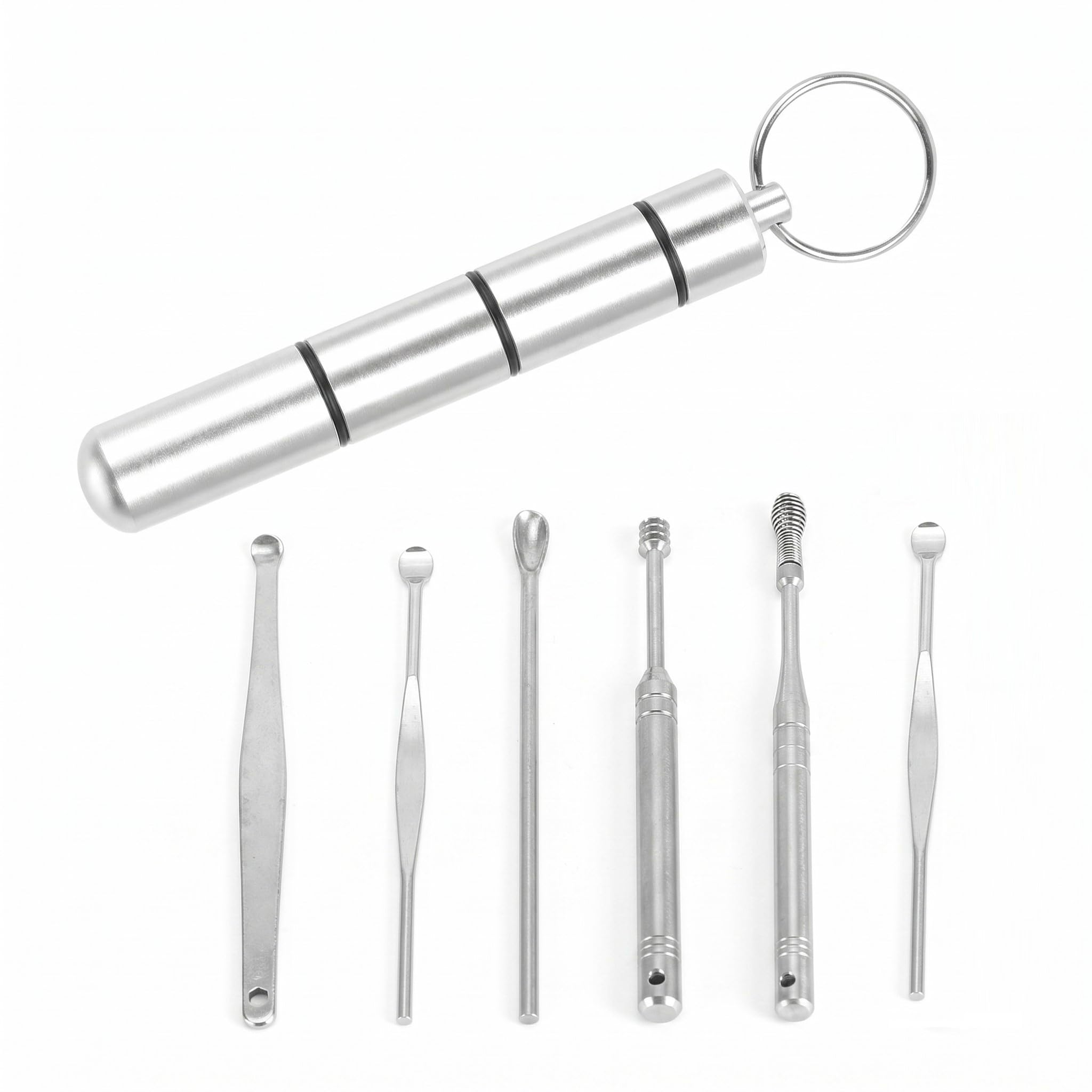 Portable Metal Ear Cleaning Kit, Aluminum Tube, Earwax Remover Tool Set, 6 Piece