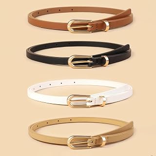 4 Pack Fashion Leather Belts Women Classic Black Brown Casual Simple Belts with Adjustable Buckle for Jeans, Trousers, Dresses, Daily Wear