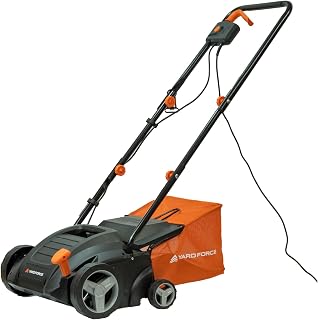 Yard Force 1500W Electric Lawn Scarifier and Aerator, 2-in-1 Moss & Thatch Remover, 32cm Working Width, 4-Stage Height Adjustment, 35L Collection Bag