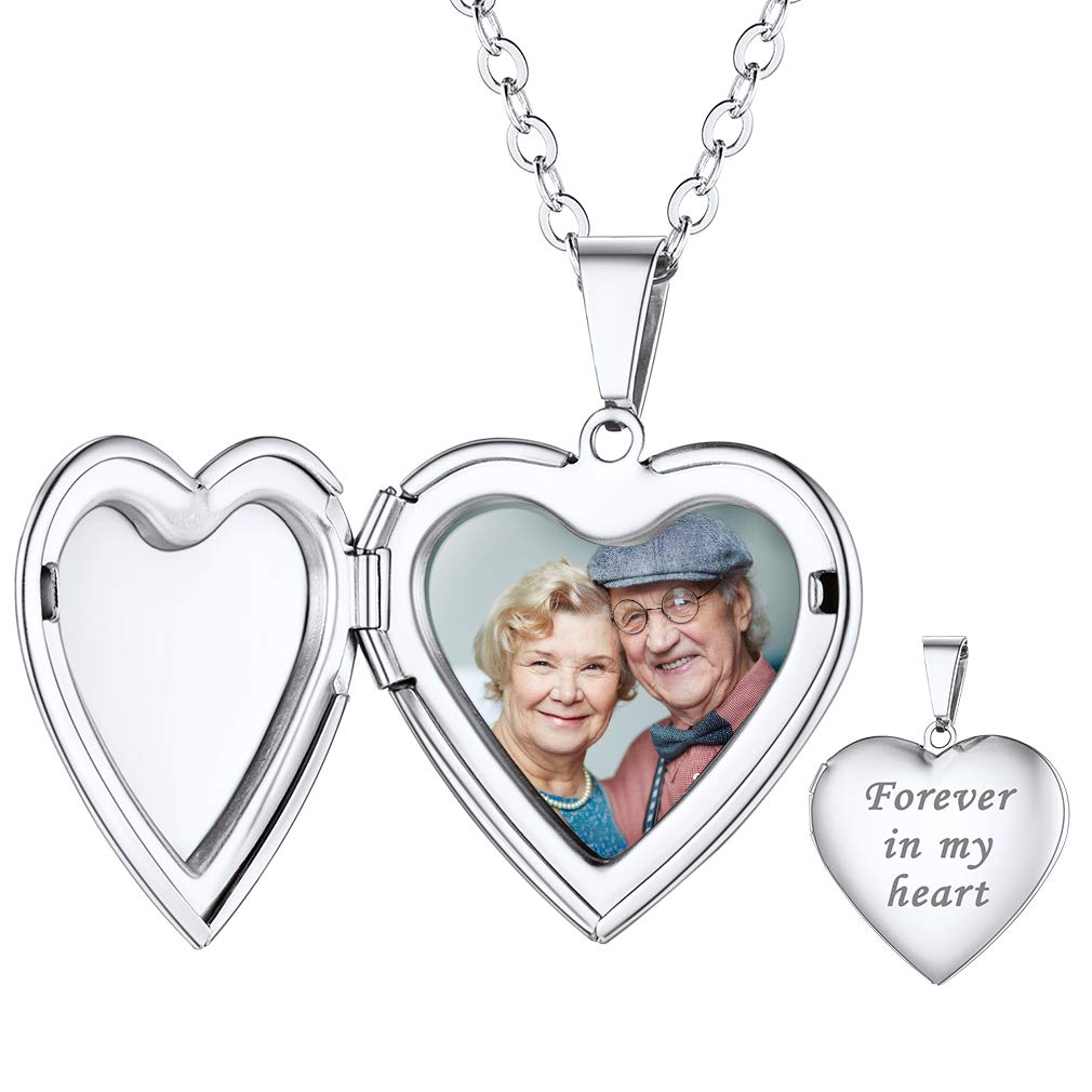 Custom4U Personalized Heart Locket Necklace with Pictures,Sunflower/Angel Wings/