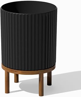 Veradek Demi Series Raised Planter - Round Planter with Stand | Made In Canada From a Durable Plastic-Stone Composite & Comes With Wooden Stand. Modern Porch/Patio Décor