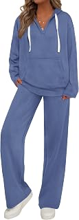 PRETTYGARDEN Tuta da donna in 2 pezzi tuta autunnale oversize scollo a V felpa con cappuccio gamba larga pantaloni della tuta da viaggio set lounge