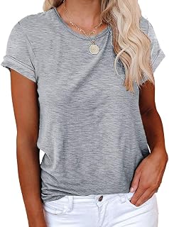 Cicy Bell Womens Short Sleeve Shirts Round Neck Loose Casual Summer Tops, grey, XL
