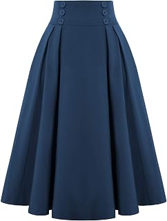 Belle Poque Women's Midi Pleated A-Line Skirts Pockets