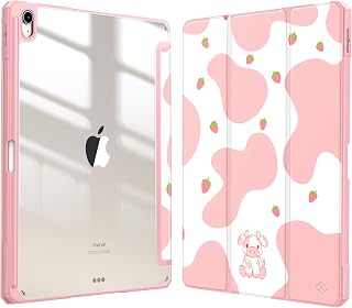 Fintie Hybrid Slim Case for iPad Air 33 cm (M2) 2024 [Built-in Pencil Holder] Shockproof Cover with Clear Transparent Back Shell by Strawberry Cow