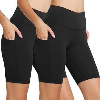Ballyef Women's High Waist Yoga Pants, Running, Compression Shorts, Tights, Fitness, Workout, Half Pants, Leggings, Sportswear, 3/4 Length, Pockets, Sweat Absorbent, Quick Drying