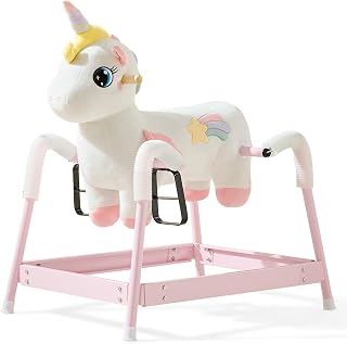 FUNLIO Unicorn Spring Rocking Horse for Kids 3-6, Rainbow Fairy Ride on Horse with Covered Spring & Sturdy Frame, Neighing & Galloping Sound for Pretend Play, Horse Toys Gift, CPC & CE Certified