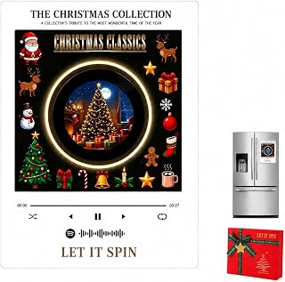 Let It Spin Mini Record Player Fridge Magnet, NFC Audio Player, 9 Records，Christmas