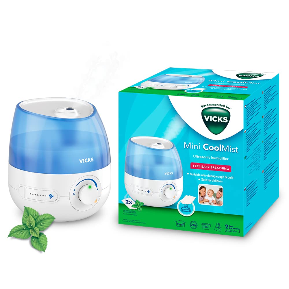 Vicks Mini Cool Mist Ultrasonic Humidifier - 1.6L Tank | Home Use in Bedrooms, O