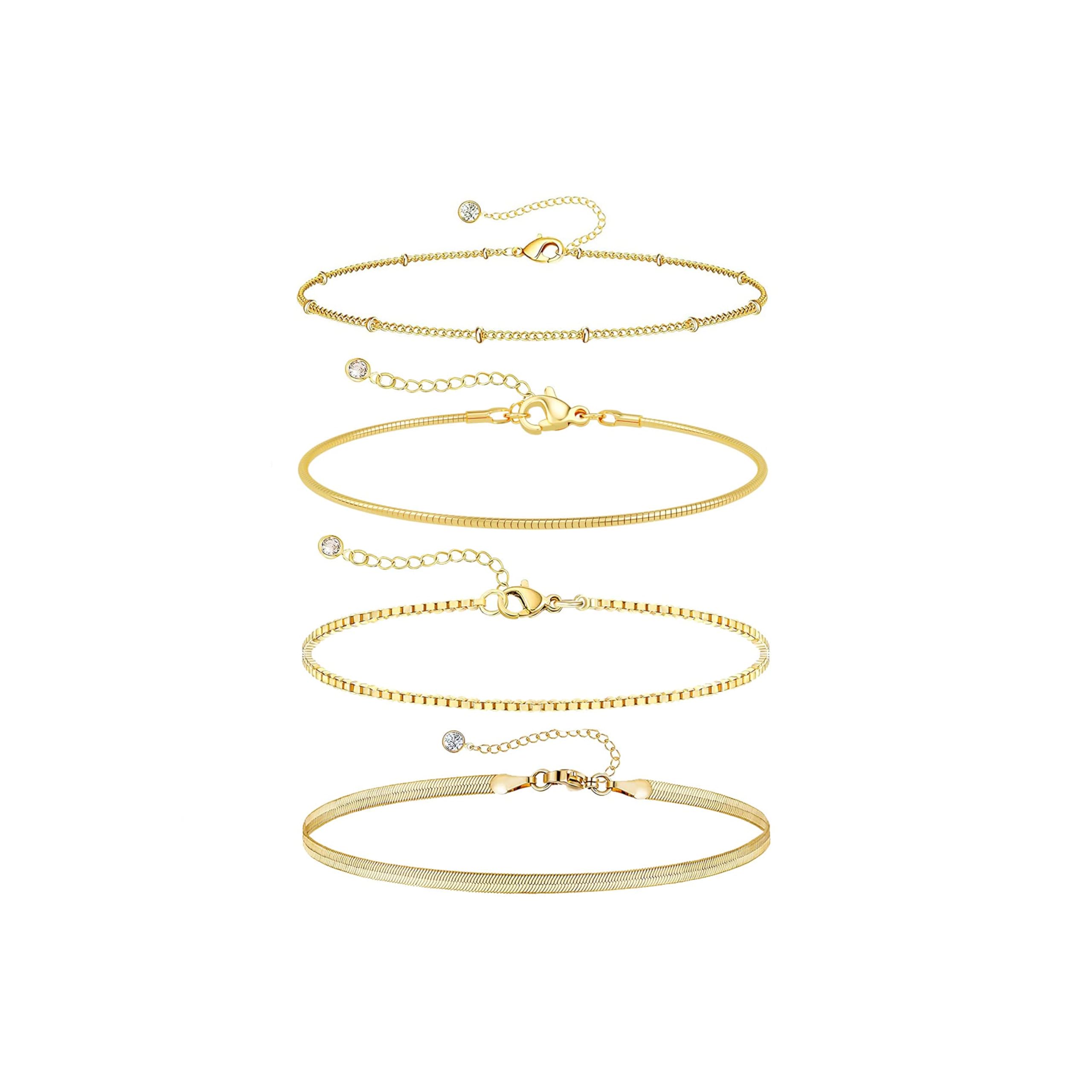 Dainty Gold Bracelets for Women Waterproof, Stackable 14K Gold Plated Waterproof