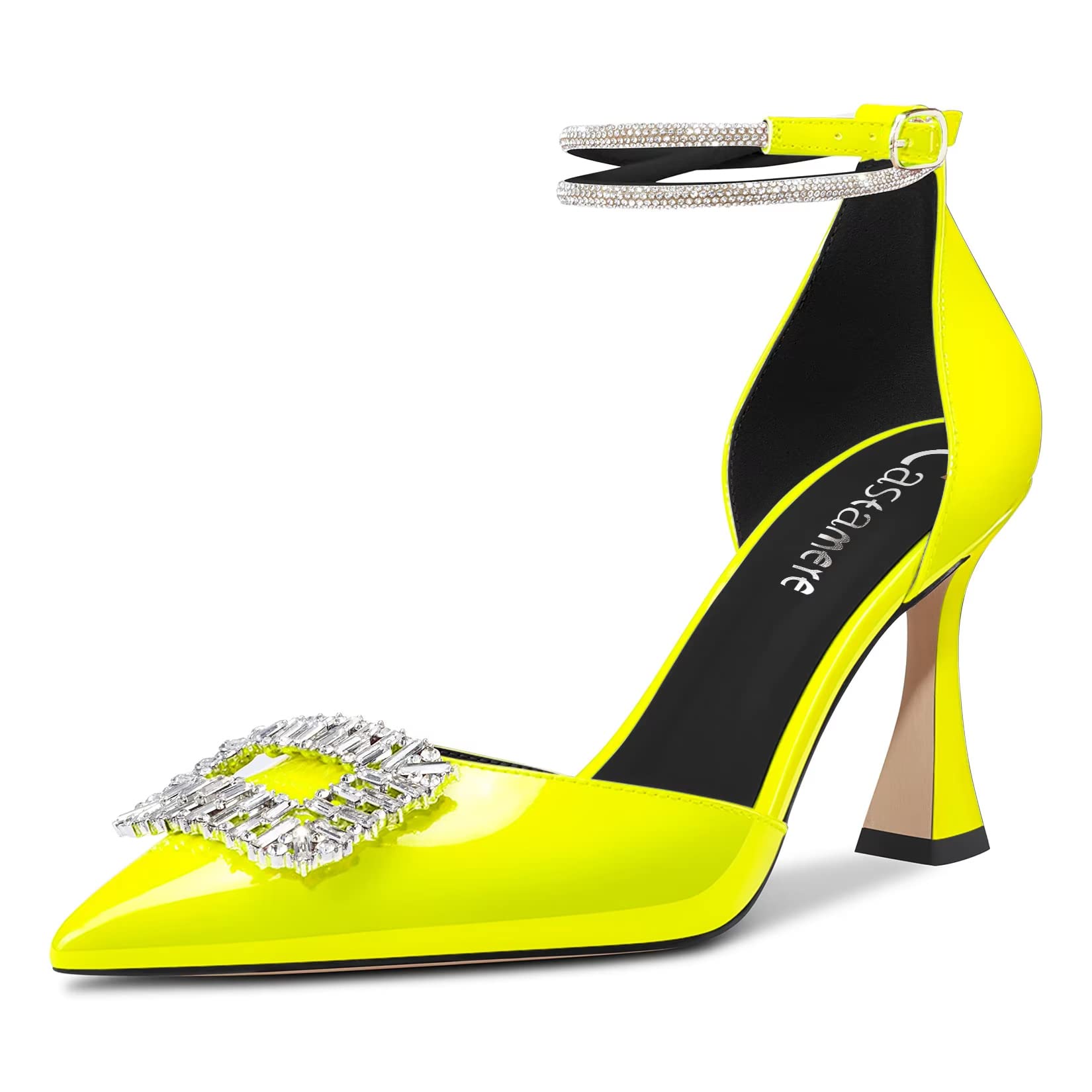Castamere Women's High Block Chunky Heel Strappy Ankle Strap Diamond Crystal Poi