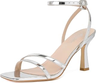 Mostrin Womens Sandals Strappy Heels for Women Ankle Strap Lace Up Heels Square Open Toe Heels Tie Up Stiletto High Heeled Sandals for Prom, Party, Daily Wear