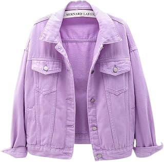 ebossy Women Candy Color Loose Fit Denim Jacket Casual Jeans Trucker Jacket