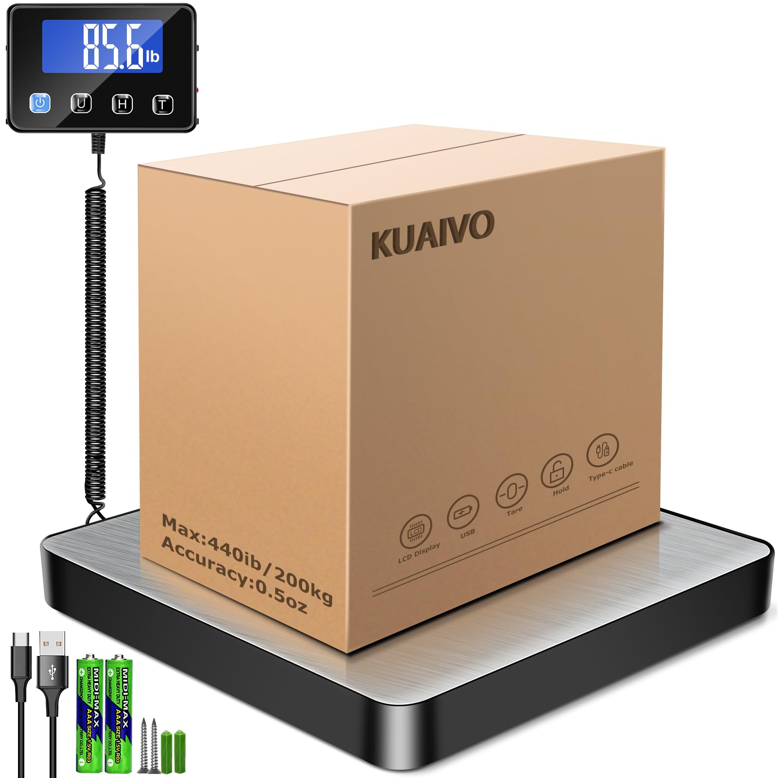 KUAIVO Shipping Scale, 440lb/0.35oz High Accurate Digital Postal Scale with Hold