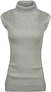 V28 Women's Sleeveless Ribbed High Neck Turtleneck Stretch Knit Sweater