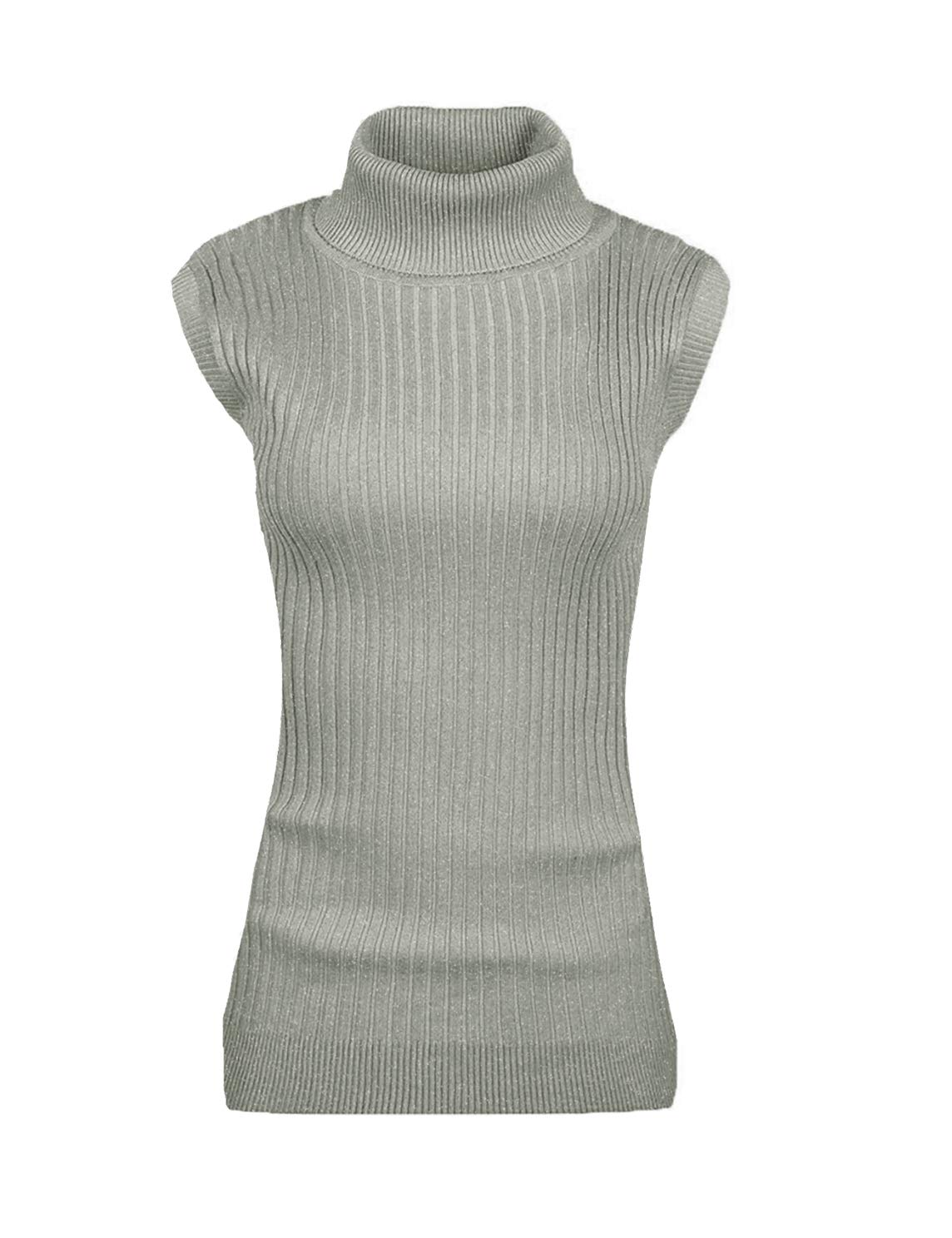 V28 Women's Sleeveless Ribbed High Neck Turtleneck Stretch Knit Sweater