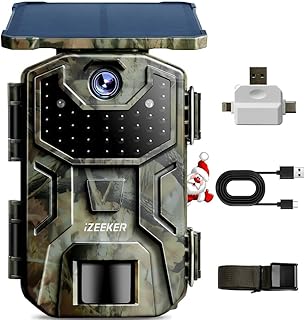 iZEEKER Solar Trail Camera 4K 30fps 48MP, Game Camera with Night Vision Motion Activated, 2600mAh Battery, No WiFi, IP66 Waterproof with SD Card Reader Compatible with Smartphones Computers