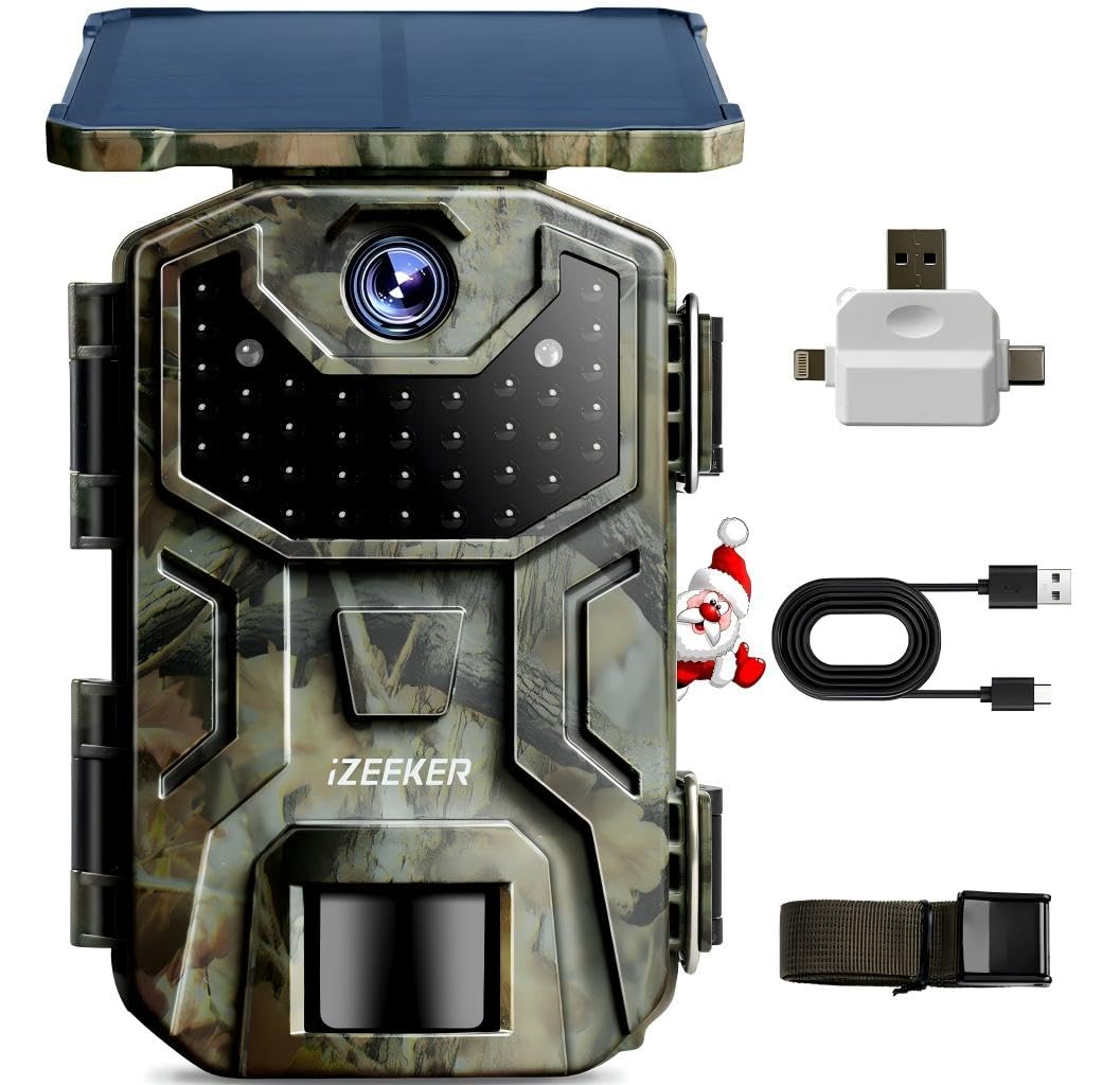 iZEEKER Solar Trail Camera 4K 30fps 48MP, Game Camera with Night Vision Motion A