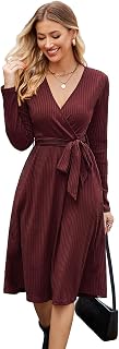 Newshows Women's Sweater Pockets Belted Fall Teacher Business Casual Dress