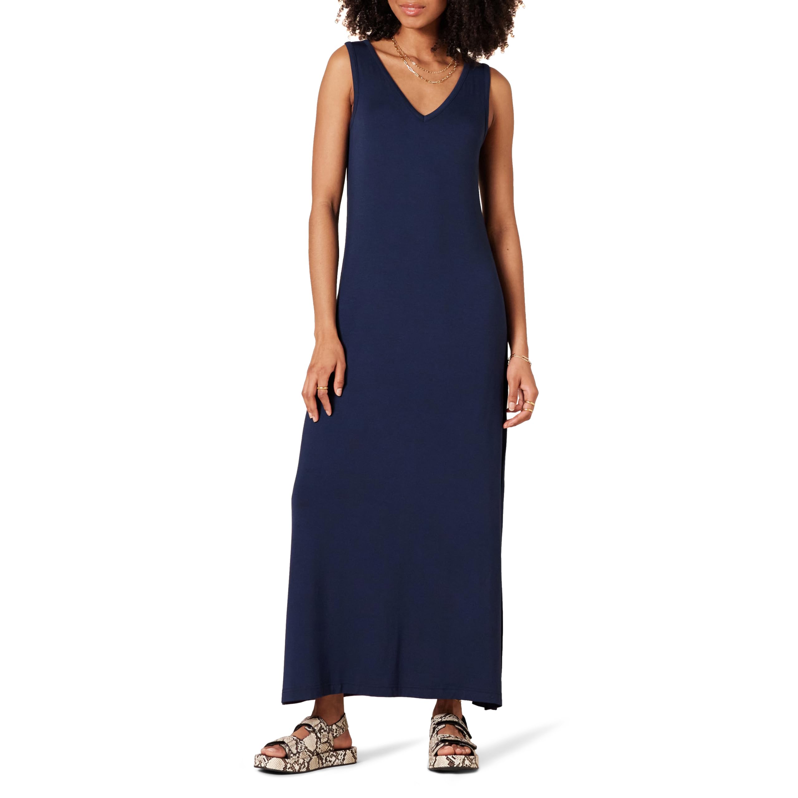 Amazon Essentials Womens Jersey V-Neck Tank Maxi Length Dress
