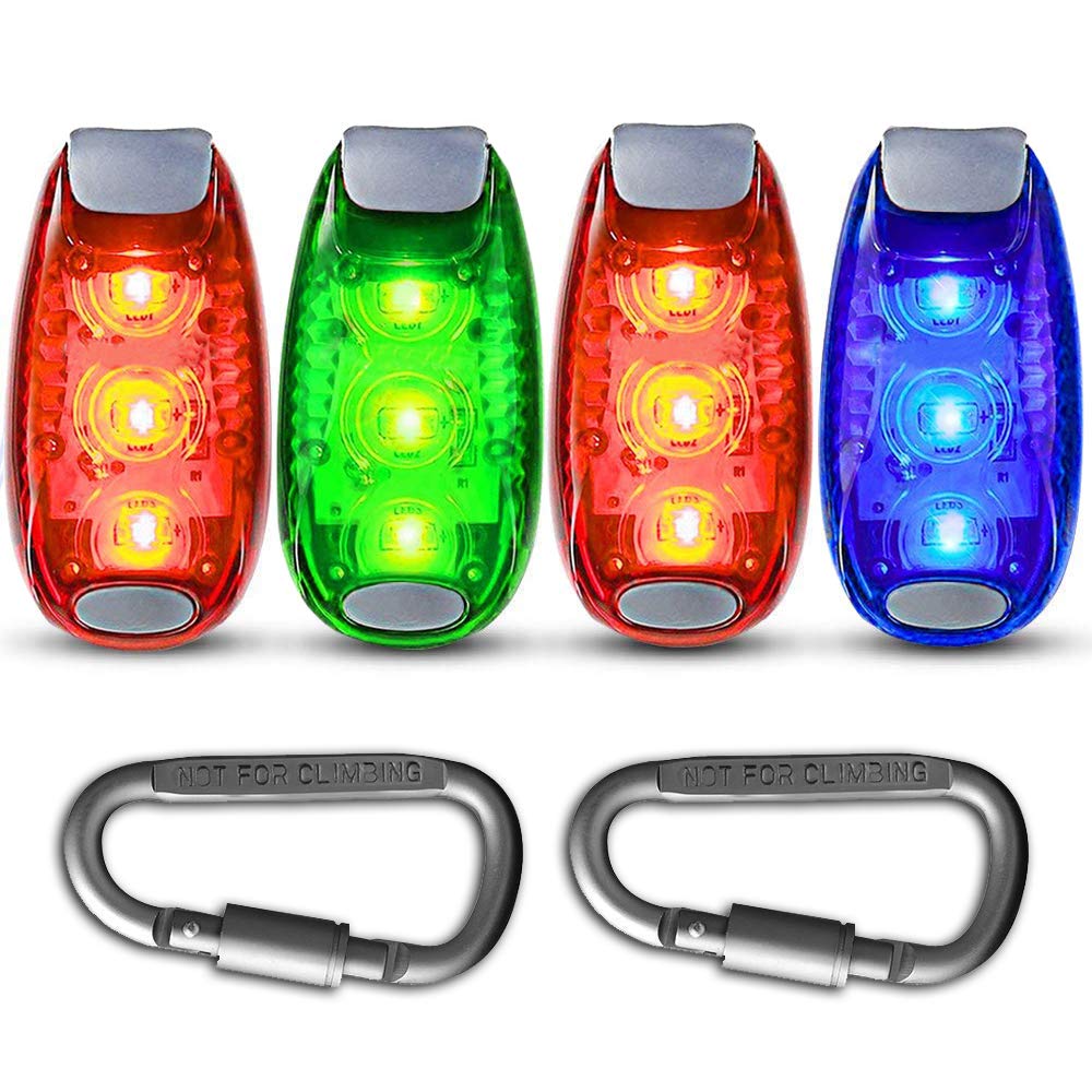 4 Pack LED Safety Light +Free Bonuses, Clip On Strobe Running Lights for Runners