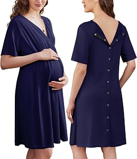 Ekouaer Labor and Delivery Gown for Hospital V Neck Maternity Nursing Dress