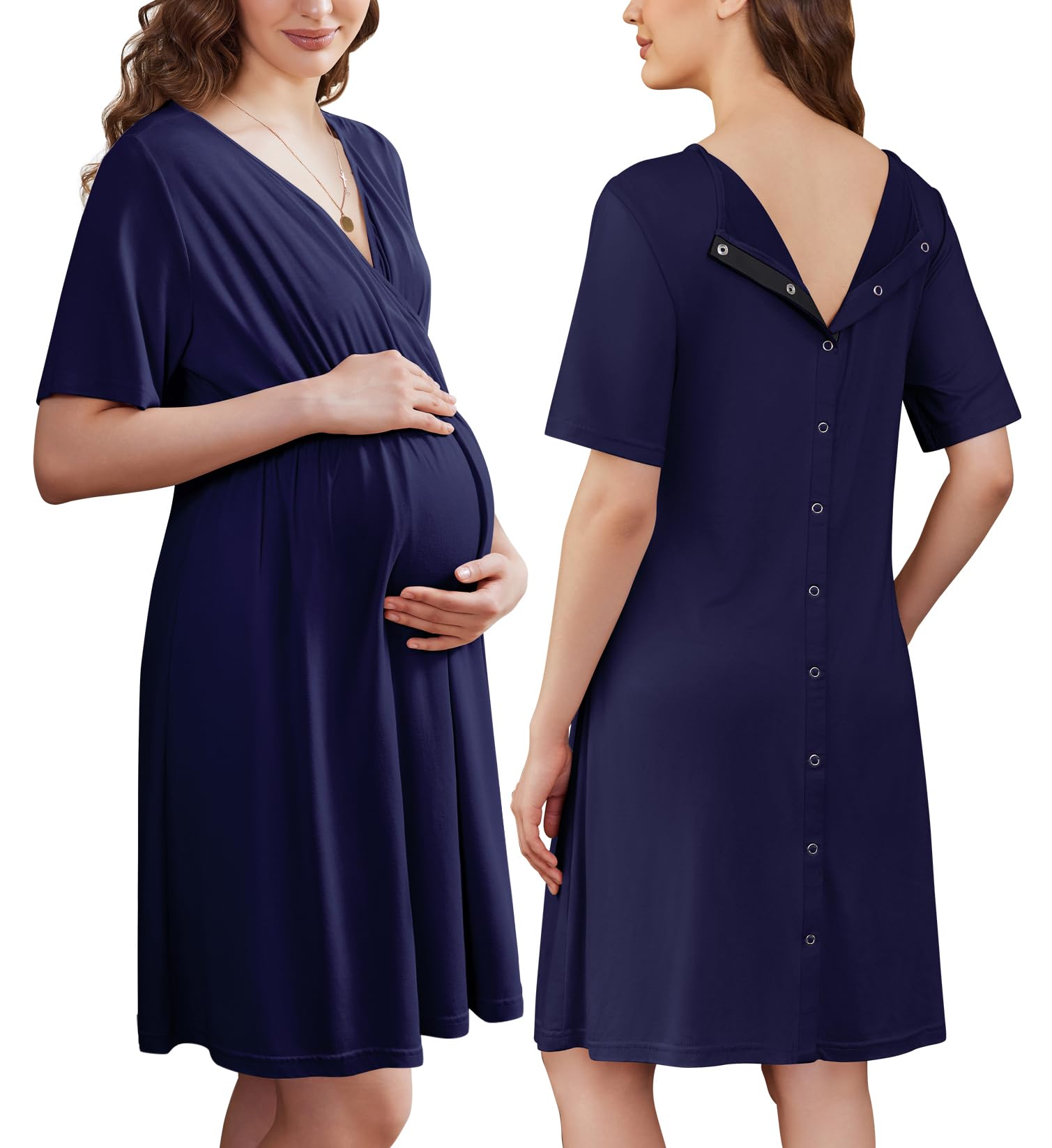 Ekouaer Labor and Delivery Gown for Hospital V Neck Maternity Nursing Dress