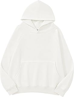 Lauweion Women Solid Basic Fleece Letter Loose Hoodie Sweatshirt Long Sleeve Kangaroo Pocket Drop Shoulder Pullovers Top