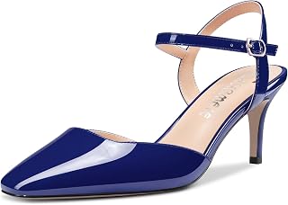 Castamere Women's Stiletto Mid Heel Square Toe Pumps Ankle Straps Slingback Wedding Office Dress 6.5 CM Heels