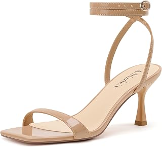 Adrizzlein Kitten Heels for Women Strappy Heels Square Open Toe Lace up Heeled Sandals Ankle Wrap Strap Pumps Dress Party Shoes